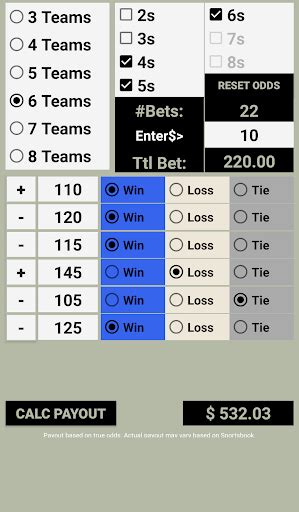3 team parlay payout calculator